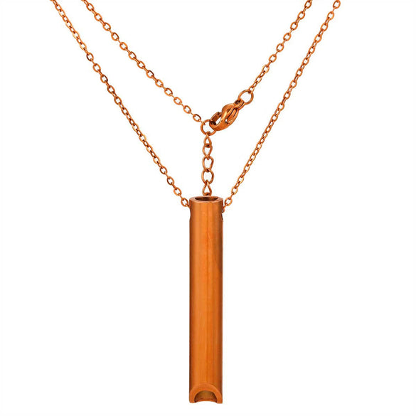 Stainless Steel Meditation Whistle Cylinder Pendant Necklace With Cross Chain And Polishing Treatment