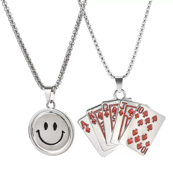 Stainless Steel Men's Hip Hop Playing Card Flush Pendant With Alloy Pendant And Woolen Chain Electroplated Trendy Necklace Jewelry