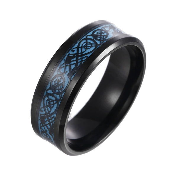 Stainless Steel Men's Rings With Dragon And Zodiac Pattern Luminous Colors Popular Jewelry