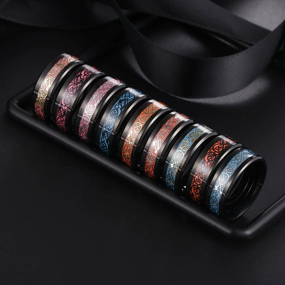 Stainless Steel Men's Rings With Dragon And Zodiac Pattern Luminous Colors Popular Jewelry