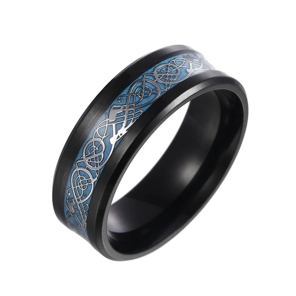 Stainless Steel Men's Rings With Dragon And Zodiac Pattern Luminous Colors Popular Jewelry
