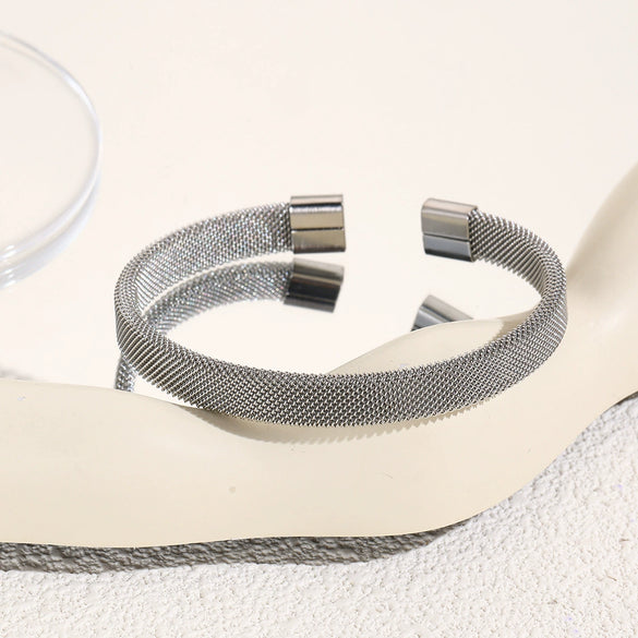 Stainless Steel Mesh Double Row Braided Bracelet With Magnet Buckle And Electroplating