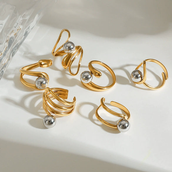 Stainless Steel Metal Ball Geometric Style Ring With Electroplating For Women