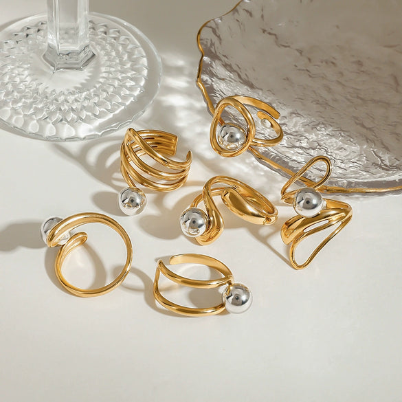 Stainless Steel Metal Ball Geometric Style Ring With Electroplating For Women