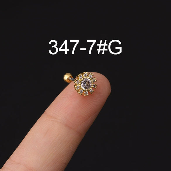 Stainless Steel Microinlaid Zircon Screw Ball Ear Nail Electroplated Fashion Earrings