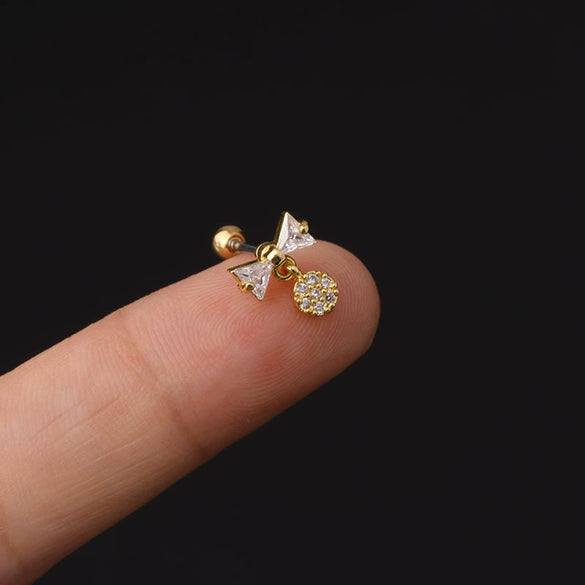 Stainless Steel Microinlaid Zircon Screw Ball Ear Nail Electroplated Fashion Earrings