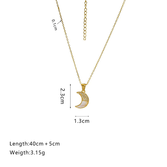 Stainless Steel Micropaved Zircon Moon Pendant Necklace Electroplating Highend Minimalist Women's O Word Chain