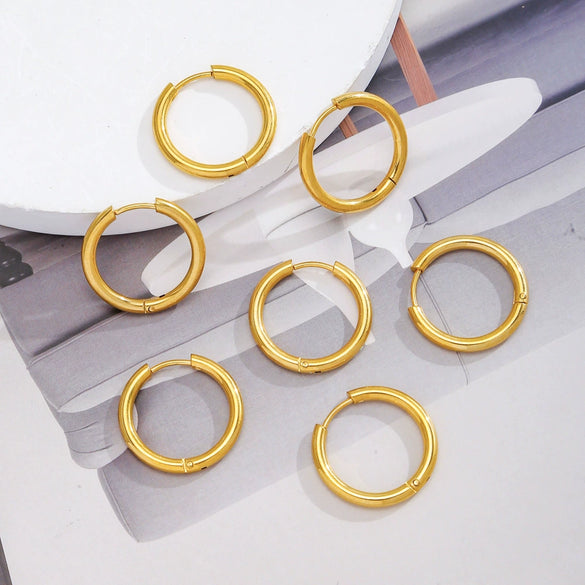 Stainless Steel Minimalist Geometric Ring Hoop Earrings And Ear Buckles Electroplated Diy Accessories