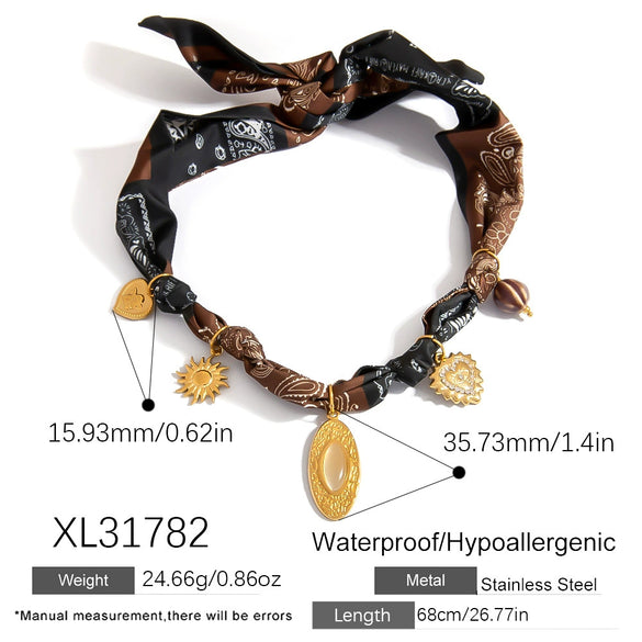 Stainless Steel Minimalist Style Electroplated Necklace And Silk Scarf Jewelry