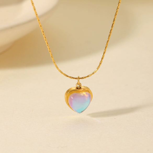 Stainless Steel Mixed Gem Inlaid Heart And Geometric Love Pendant Women's Necklace With Regular Chain And Electroplating Treatment