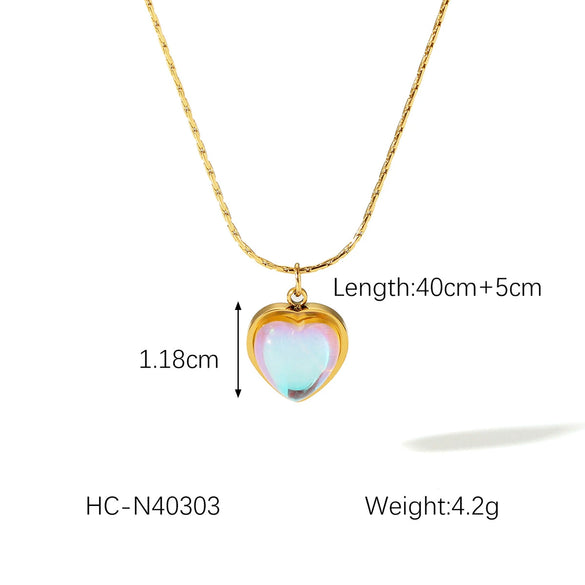 Stainless Steel Mixed Gem Inlaid Heart And Geometric Love Pendant Women's Necklace With Regular Chain And Electroplating Treatment