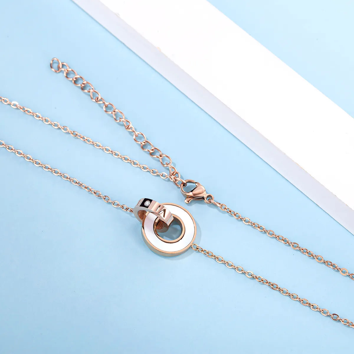 Stainless Steel Modern Style Simple Style Double Ring Plating Inlay Shell Zircon Necklace