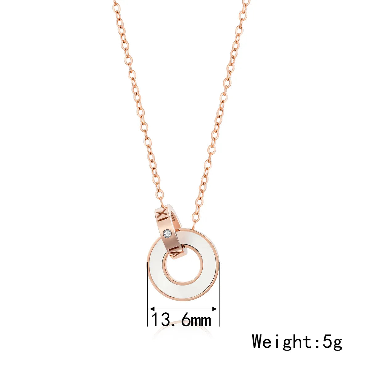 Stainless Steel Modern Style Simple Style Double Ring Plating Inlay Shell Zircon Necklace