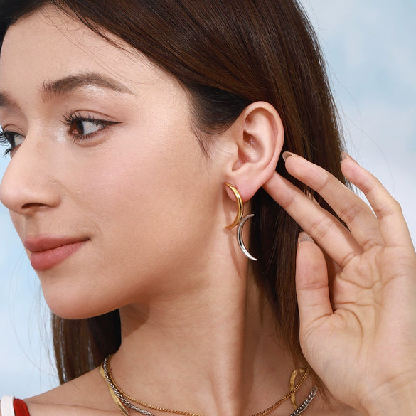 Stainless Steel Moon Earrings For Women Ins Style Electroplated