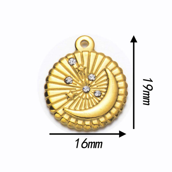 Stainless Steel Moon Star Pendant Jewelry With Electroplating Treatment And Irregular Shape