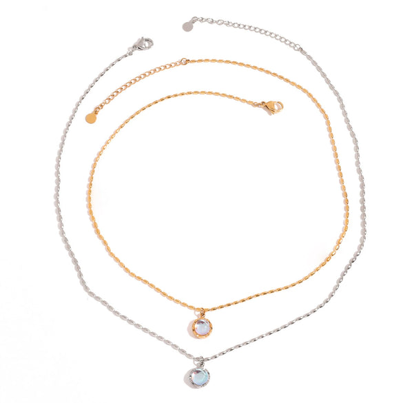 Stainless Steel Moonstone Pull Feldspar Pendant Necklace With Electroplating And Clavicle Chain For Women
