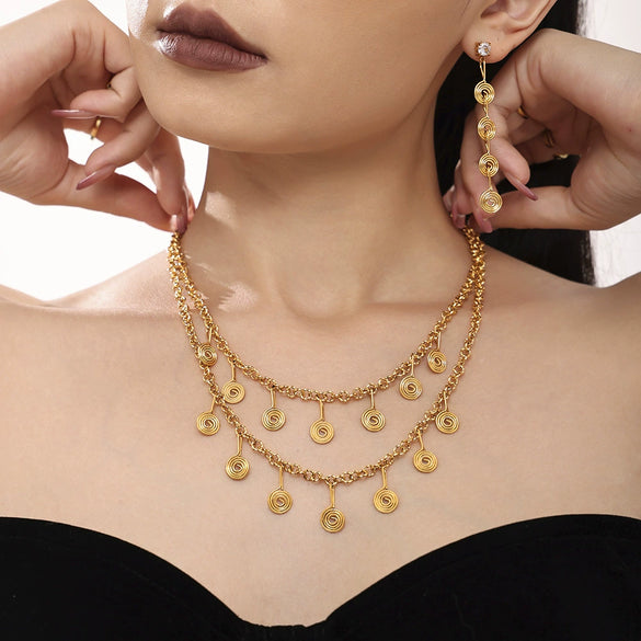 Stainless Steel Mosquito Incense Plate Tassel Jewelry Electroplating Fashion Geometric Women's Earrings Necklace Set