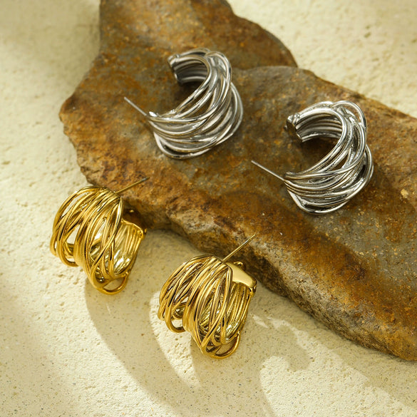 Stainless Steel Multilayer Cshaped Geometric Winding Electroplated Women's Earrings