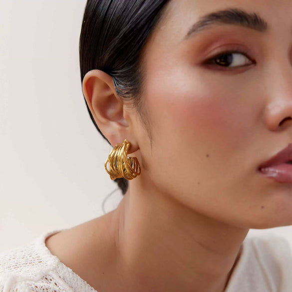 Stainless Steel Multilayer Cshaped Geometric Winding Electroplated Women's Earrings