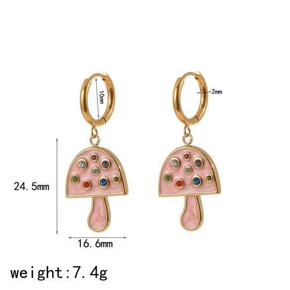 Stainless Steel Mushroom Geometric Colored Diamond Jewelry Set Necklace And Earrings