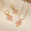 Stainless Steel Mushroom Geometric Colored Diamond Jewelry Set Necklace And Earrings