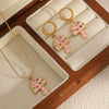 Stainless Steel Mushroom Geometric Colored Diamond Jewelry Set Necklace And Earrings