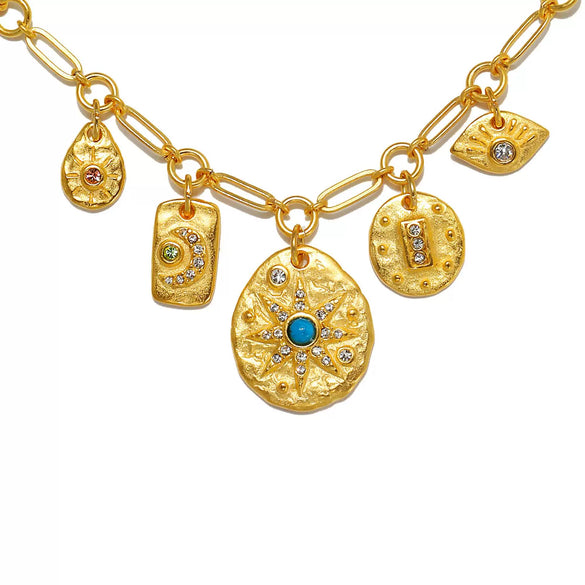 Stainless Steel Myth And Magic Pendant With Star And Drop Shape Electroplated In 18K Gold Color