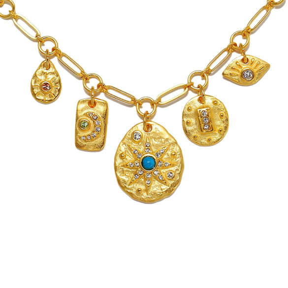 Stainless Steel Myth And Magic Pendant With Star And Drop Shape Electroplated In 18K Gold Color
