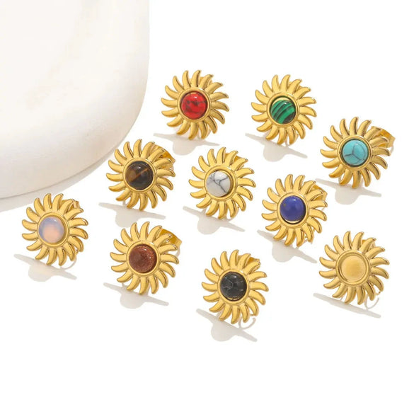 Stainless Steel Natural Geometric Tiger Eye Stone Stud Earrings Electroplated Diy Jewelry Accessories Unisex