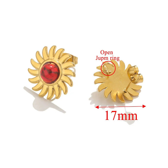 Stainless Steel Natural Geometric Tiger Eye Stone Stud Earrings Electroplated Diy Jewelry Accessories Unisex