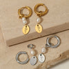 Stainless Steel Natural Pearl Geometric Pendant Earrings Electroplated For Girls Simple High End Fashion