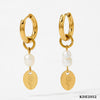 Stainless Steel Natural Pearl Geometric Pendant Earrings Electroplated For Girls Simple High End Fashion