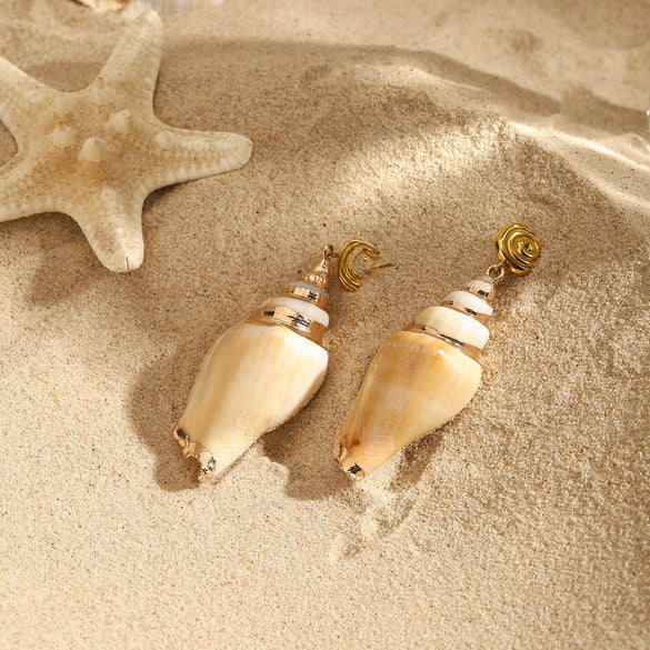 Stainless Steel Natural Shell Geometric Earrings With Electroplating And High Design Sense
