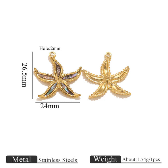 Stainless Steel Natural Shellfish Turtle Starfish Conch Jewelry Diy Pendant Accessories With Electroplating And Totem Pattern