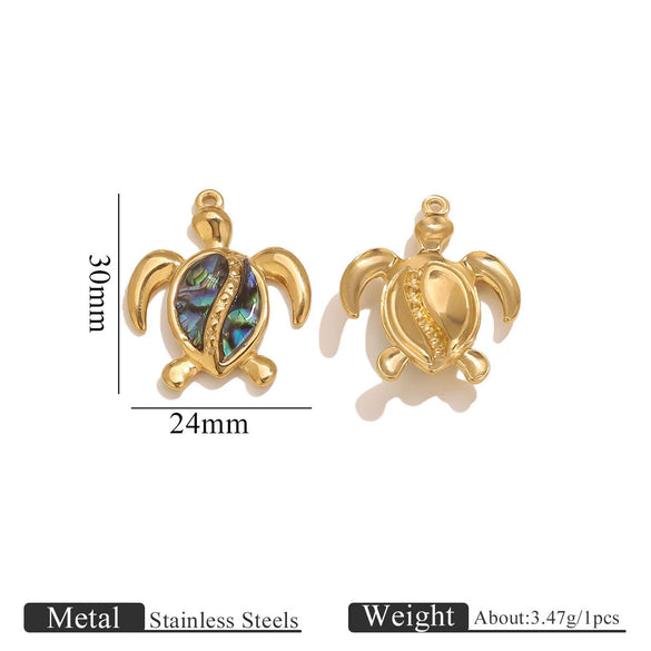 Stainless Steel Natural Shellfish Turtle Starfish Conch Jewelry Diy Pendant Accessories With Electroplating And Totem Pattern