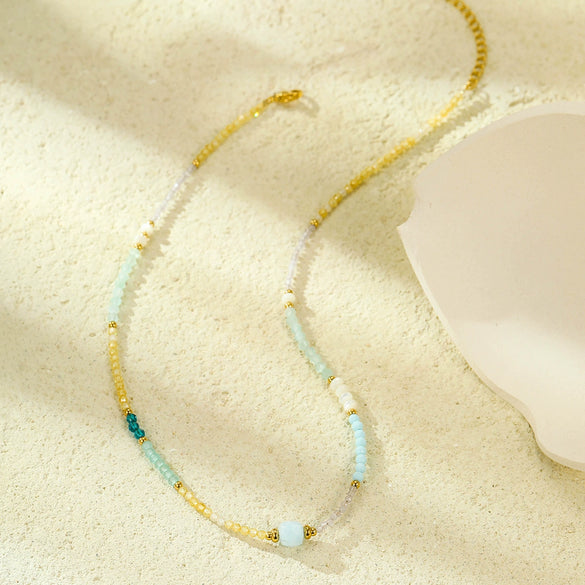 Stainless Steel Natural Stone Crystal Beaded Light Luxury Highend Clavicle Chain Necklace Jewelry Electroplating Fashion Style