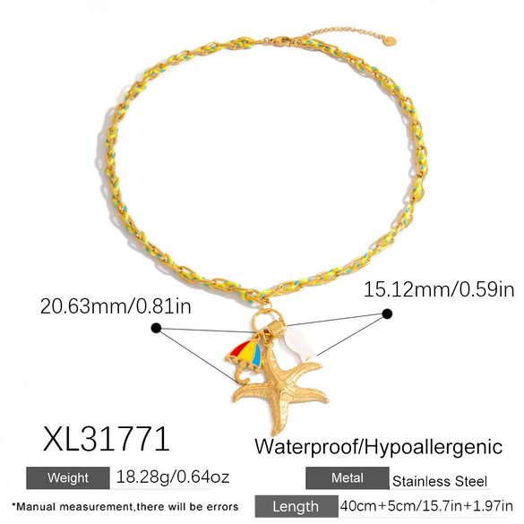 Stainless Steel Natural Stone Diy Handmade Necklace With Color Rope Ushaped Geometric Animal Zodiac Electroplated For Women