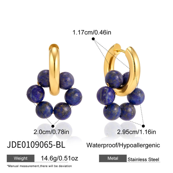 Stainless Steel Natural Stone Flower Earrings Geometric Plated Stud Earrings For Women