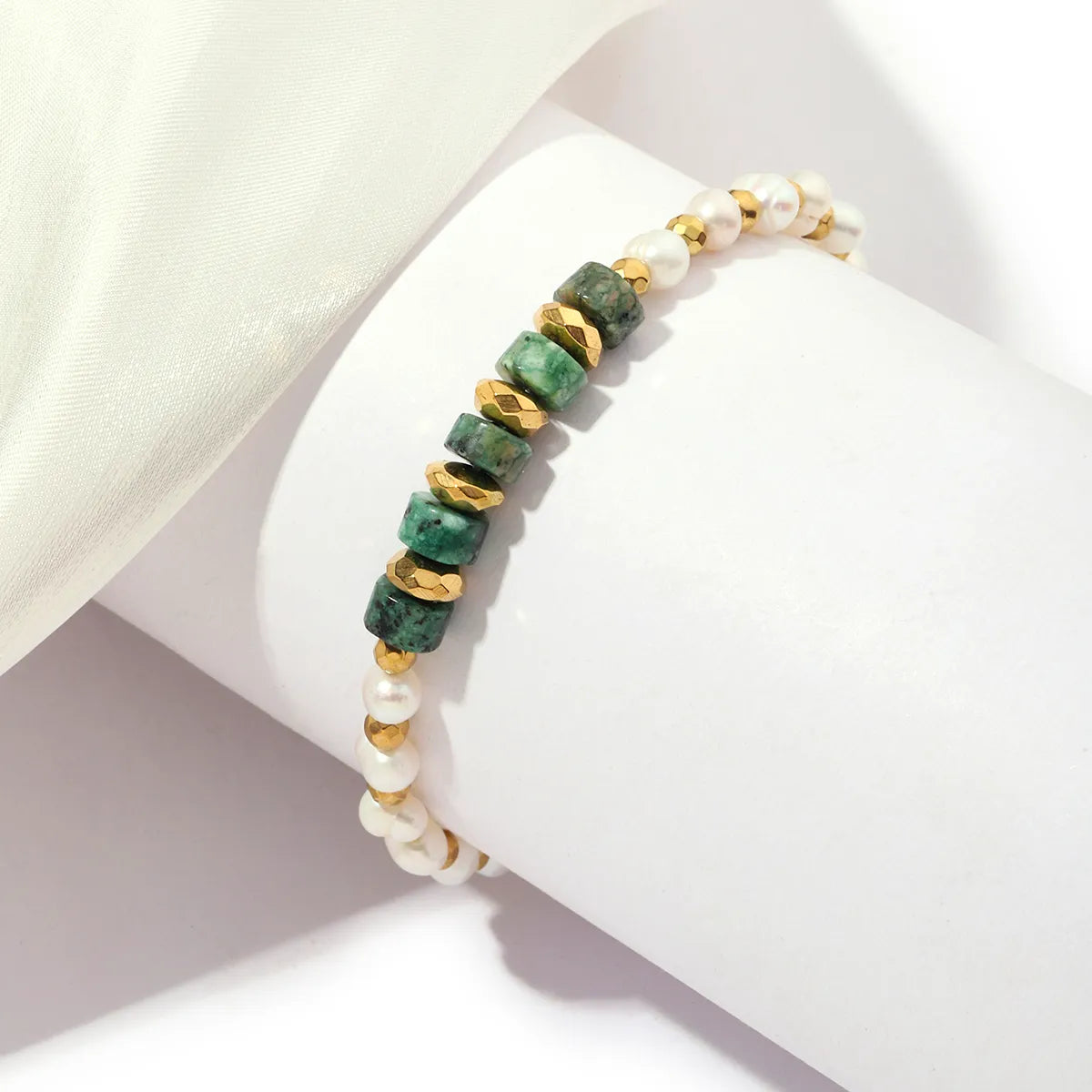 Stainless Steel Natural Stone Freshwater Pearl 18K Gold Plated Casual Streetwear Geometric Bracelets