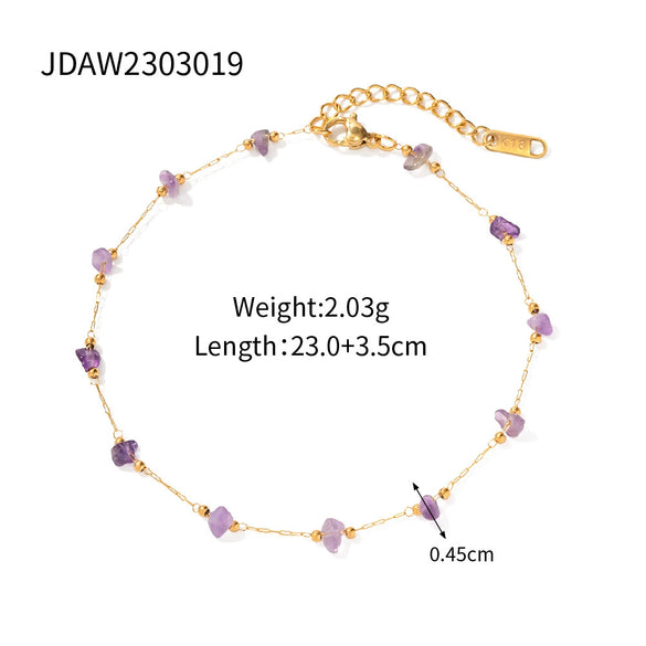 Stainless Steel Natural Stone Geometric Anklet For Women Retro Fashion Jewelry