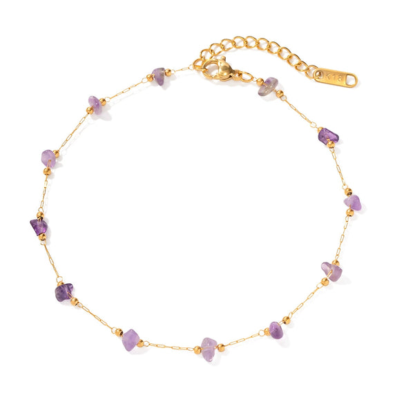 Stainless Steel Natural Stone Geometric Anklet For Women Retro Fashion Jewelry