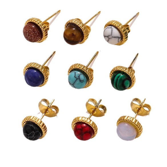 Stainless Steel Natural Stone Geometric Stud Earrings Electroplated Unisex