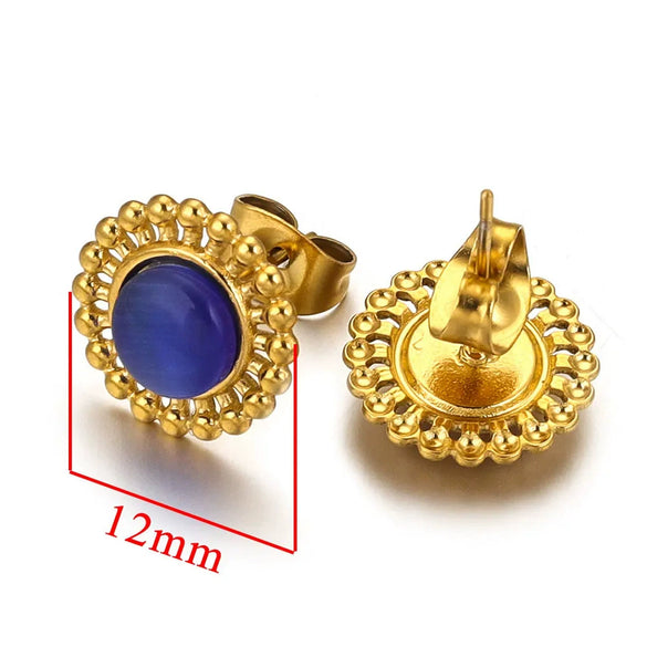 Stainless Steel Natural Stone Geometric Stud Earrings With Electroplating