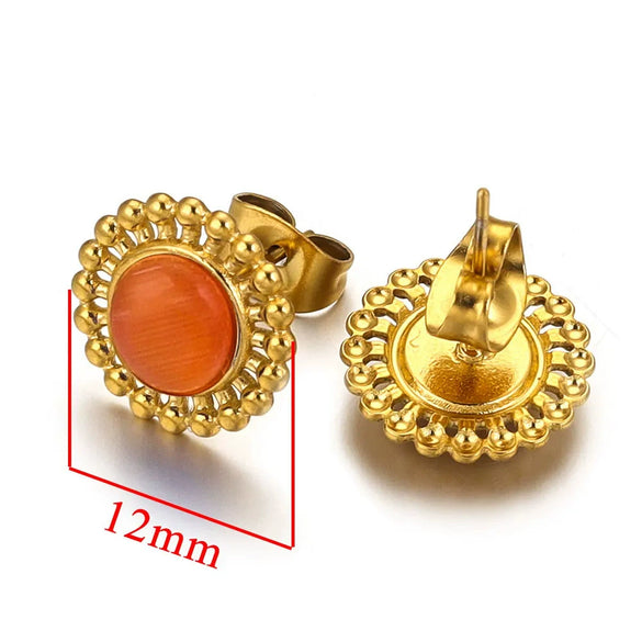 Stainless Steel Natural Stone Geometric Stud Earrings With Electroplating