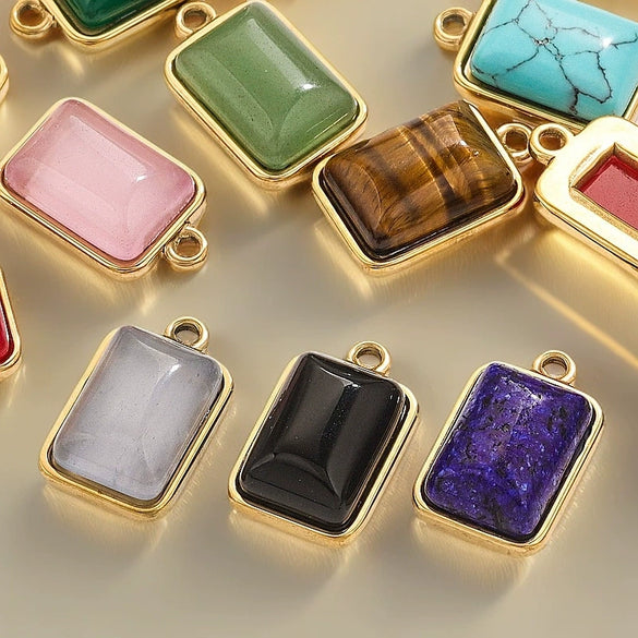 Stainless Steel Natural Stone Inlaid Handmade Niche Geometric Pendant For Necklace And Bracelet