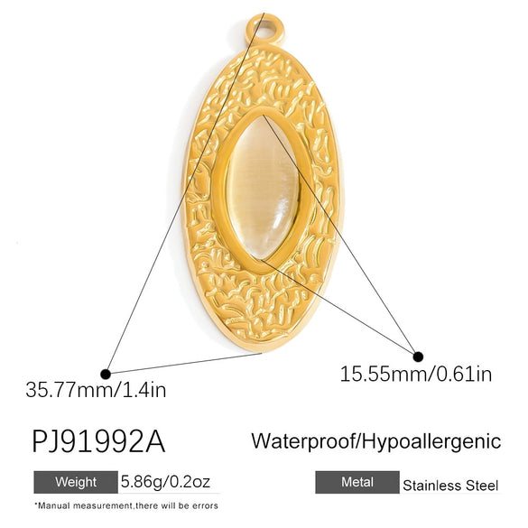 Stainless Steel Natural Stone Jewelry Accessories Heart Oval Pendant Electroplated 18K Gold Colorpreserving