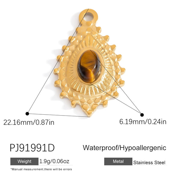 Stainless Steel Natural Stone Jewelry Accessories Heart Oval Pendant Electroplated 18K Gold Colorpreserving