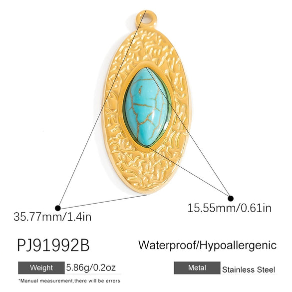 Stainless Steel Natural Stone Jewelry Accessories Heart Oval Pendant Electroplated 18K Gold Colorpreserving