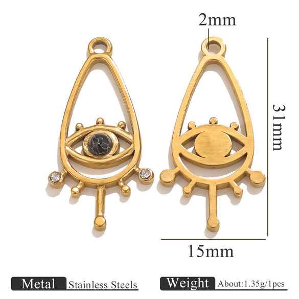 Stainless Steel Natural Stone Oil Drop Eight Eyes Pendant Necklace Jewelry Accessories