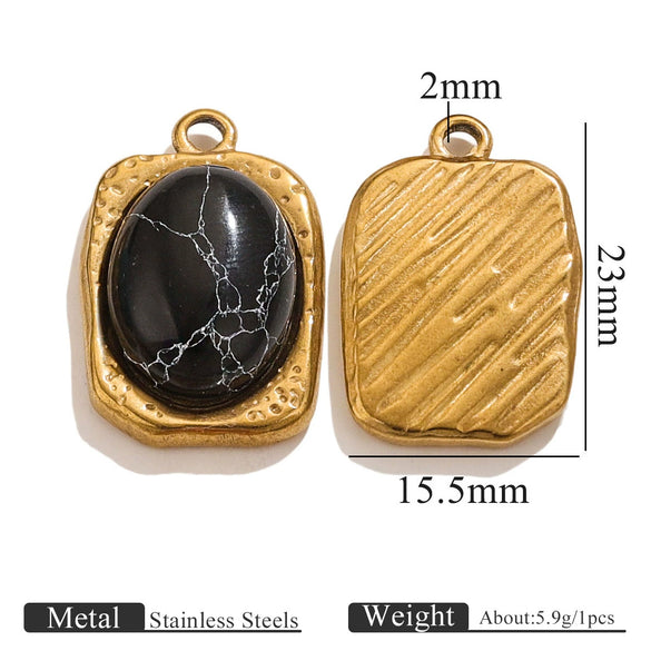 Stainless Steel Natural Stone Oil Drop Eight Eyes Pendant Necklace Jewelry Accessories